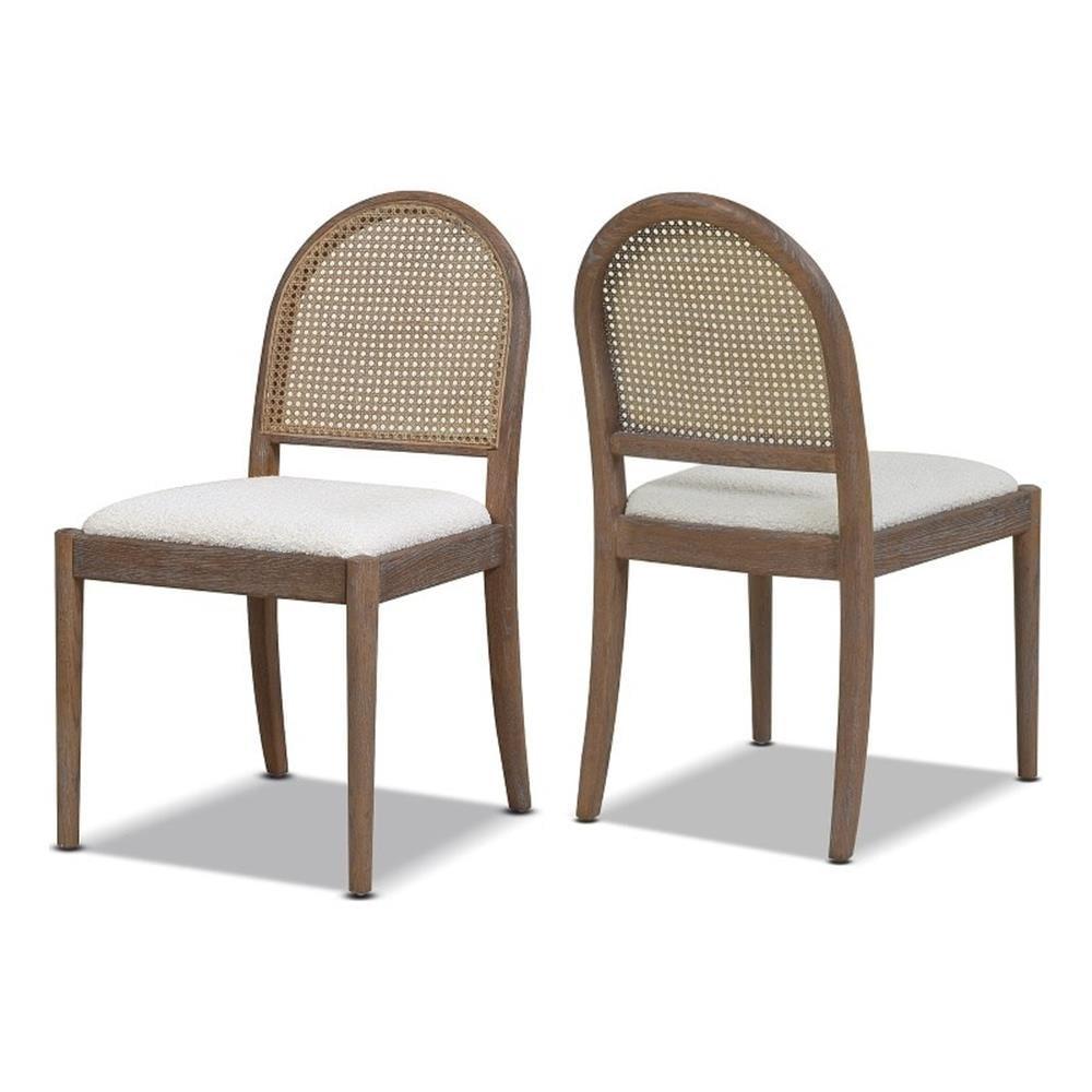 Panama 18.5" Curved Cane Rattan Side Dining Chair Set of 2 Ivory White Boucle