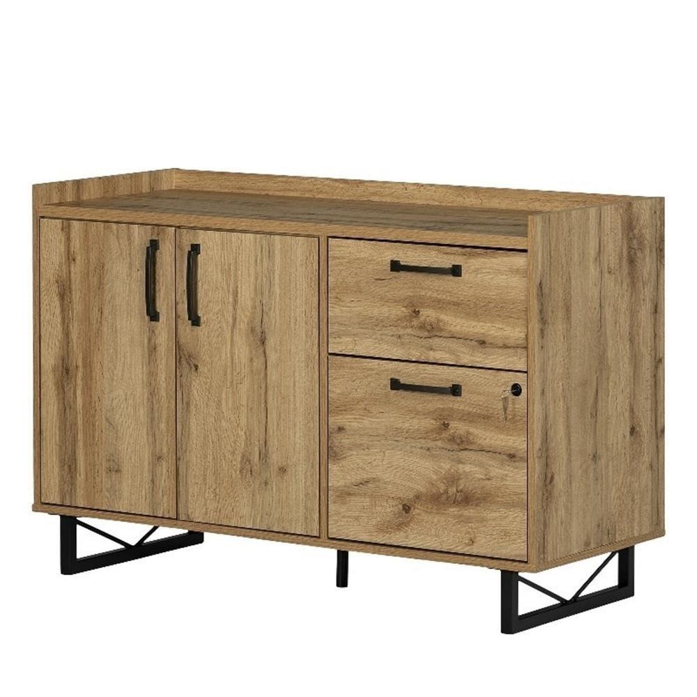 South Shore 31" 2 Door Finneas Credenza with Drawers Nordik Oak: Laminate Surface, Particle Board Frame, 1 Shelf