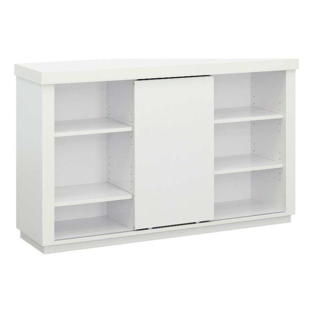 White Adjustable Wood Bookcase with Sliding Door