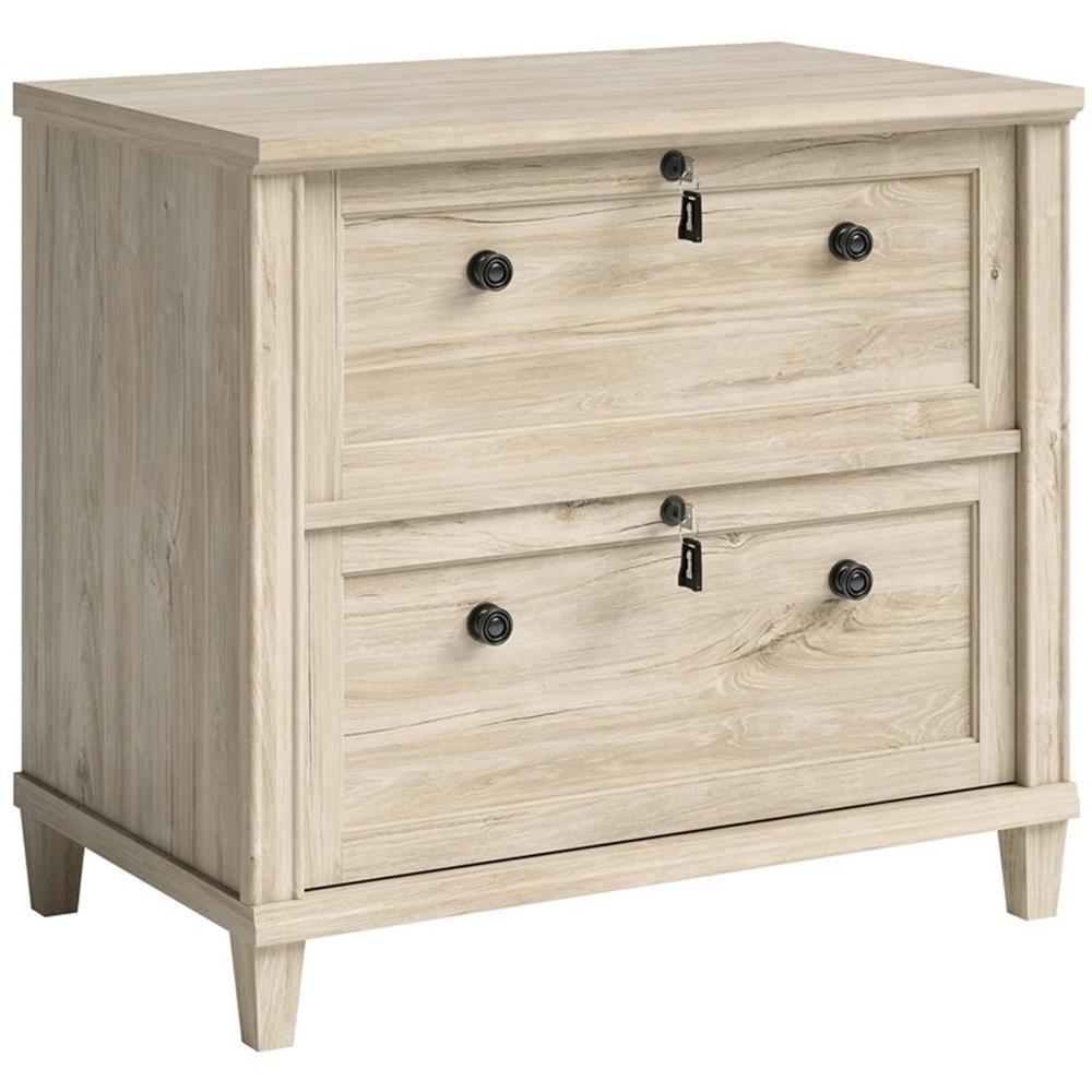 Sauder 2 Drawer Hammond Lateral File Cabinet Chalk Oak: Modern Style, Rubberwood Frame, Spot Clean