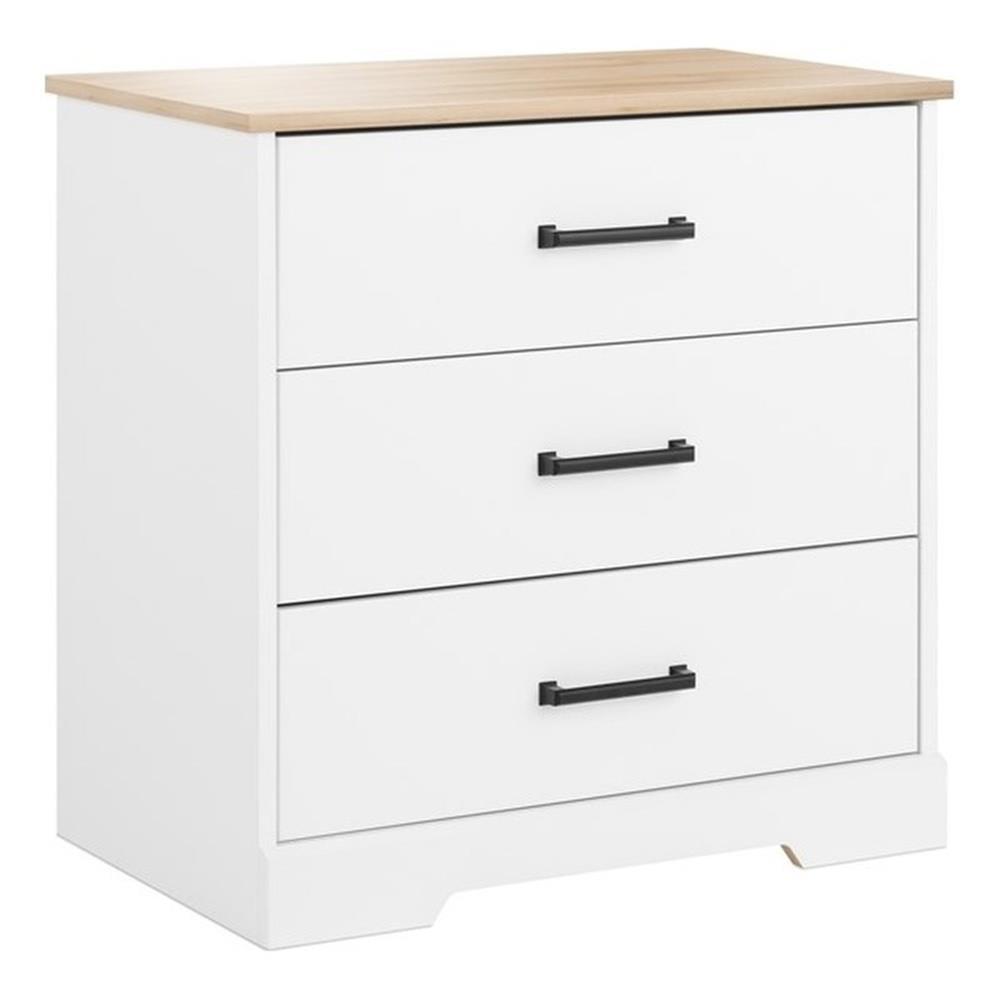 Pemberly Row Farmhouse 3-Drawer Chest for Bedroom in White & Oak