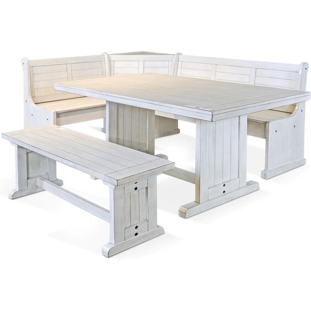 Pemberly Row Farmhouse Wood Breakfast Nook Set in Marble White