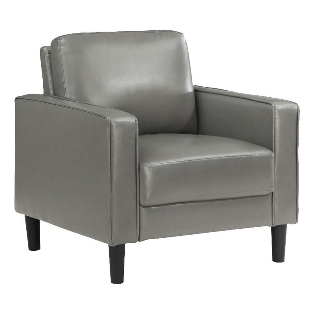 Gray Faux Leather Modern Accent Chair with Track Arms