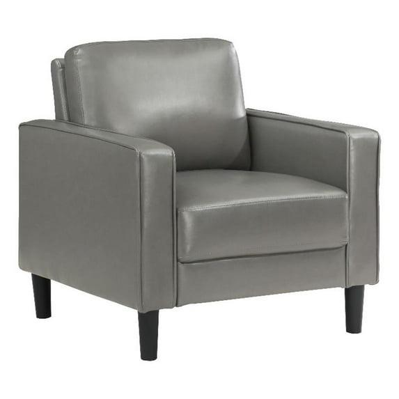 Pemberly Row Faux Leather Upholstered Track Arm Faux Leather Accent Chair Gray