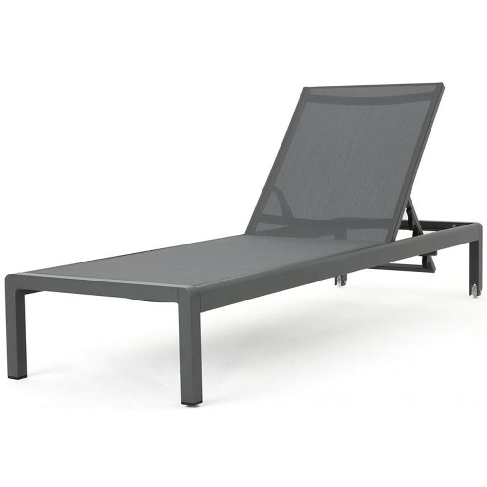 Gray Aluminum Outdoor Chaise Lounge with Mesh Seat