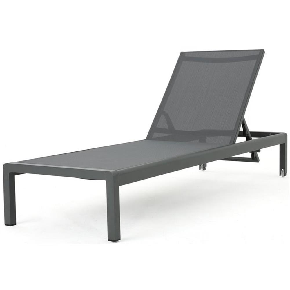 Crested Bay Outdoor Aluminum Chaise Lounge with Mesh Seat, Gray and Dark Gray