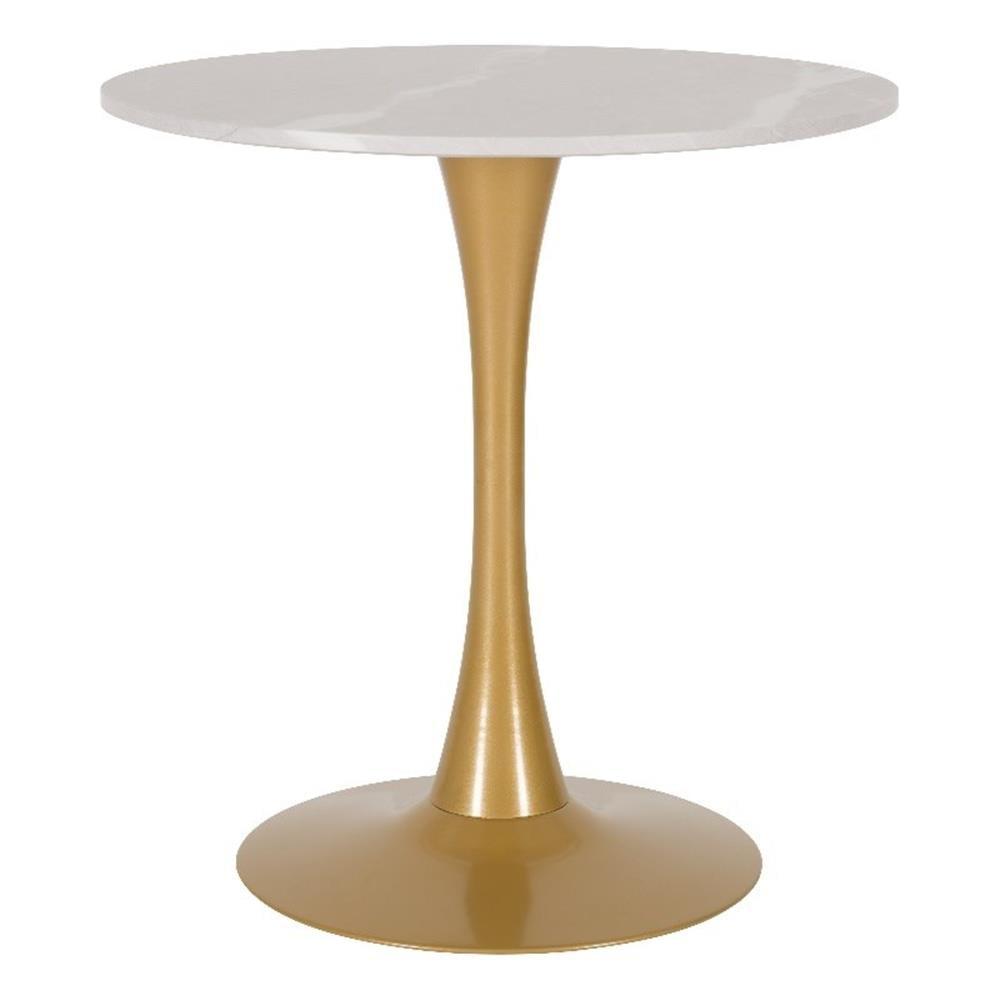 Modern Ivo Round Bistro Table Gray Marble/Gold - CorLiving: Sturdy Metal Base, Seats 4