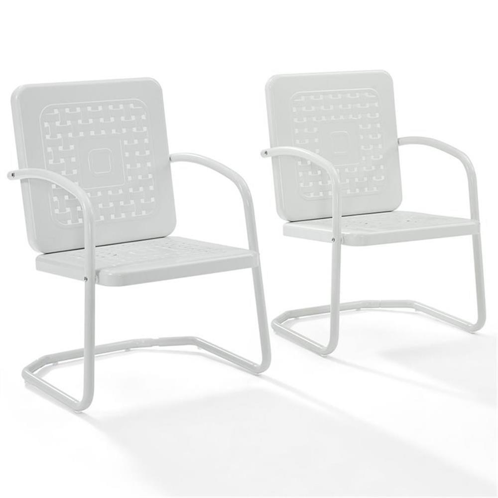 Crosley 2pk Bates Outdoor Steel Arm Chairs White: Vintage Style, Powder-Coated Finish, UV & Weather Resistant