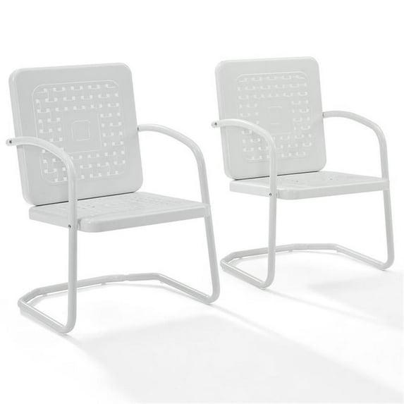 Crosley 2pk Bates Outdoor Steel Arm Chairs White: Vintage Style, Powder-Coated Finish, UV & Weather Resistant