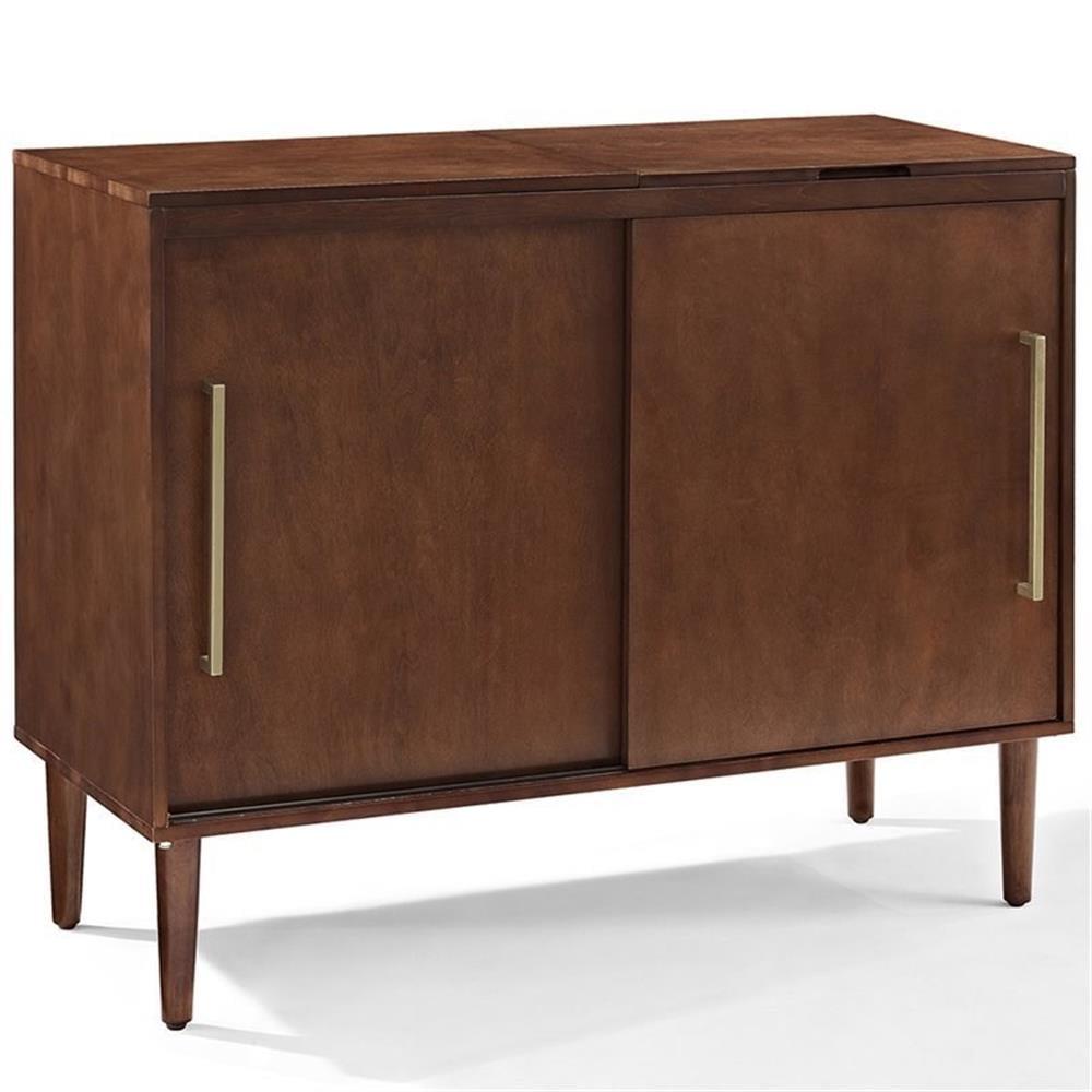 Mahogany Mid-Century Modern Corner Media Console with Cabinet