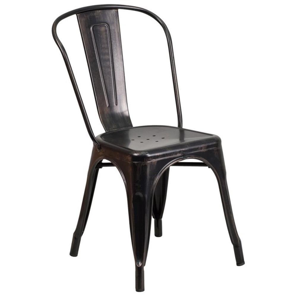 Flash Furniture Commercial Grade Black-Antique Gold Metal Indoor-Outdoor Stackable Chair