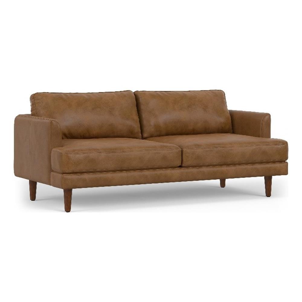 Simpli Home Livingston Top Grain Genuine Leather Mid-Century Modern Sofa With Solid Wood Frame For Living Room