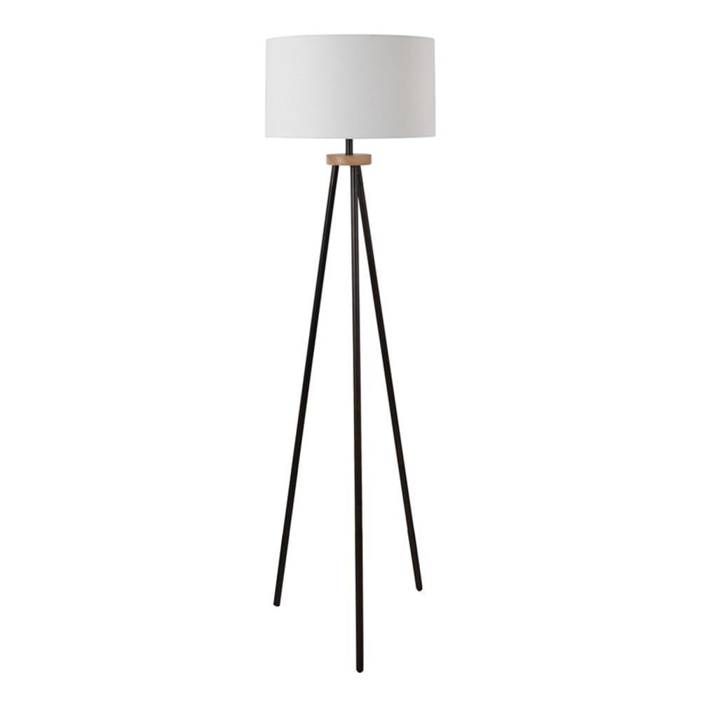 Modern 62" Black Metal Tripod Floor Lamp with White Drum Shade