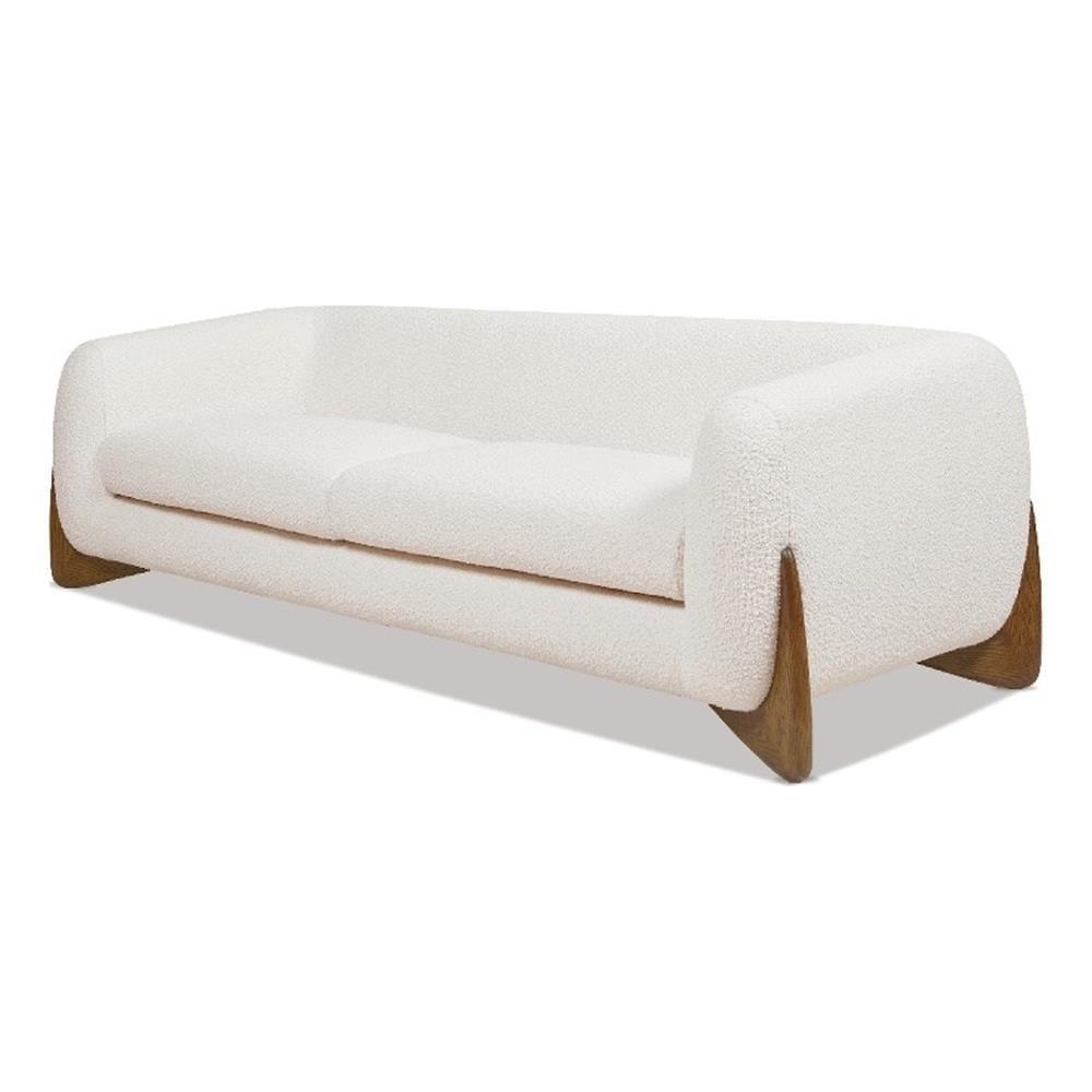 Ivory White Bouclé 90" Sofa with Oak Legs