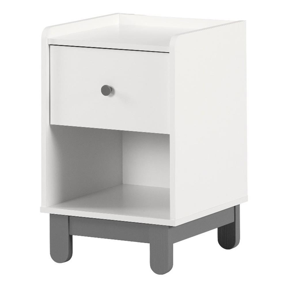 Soft Gray and White 1-Drawer Scandinavian Nightstand