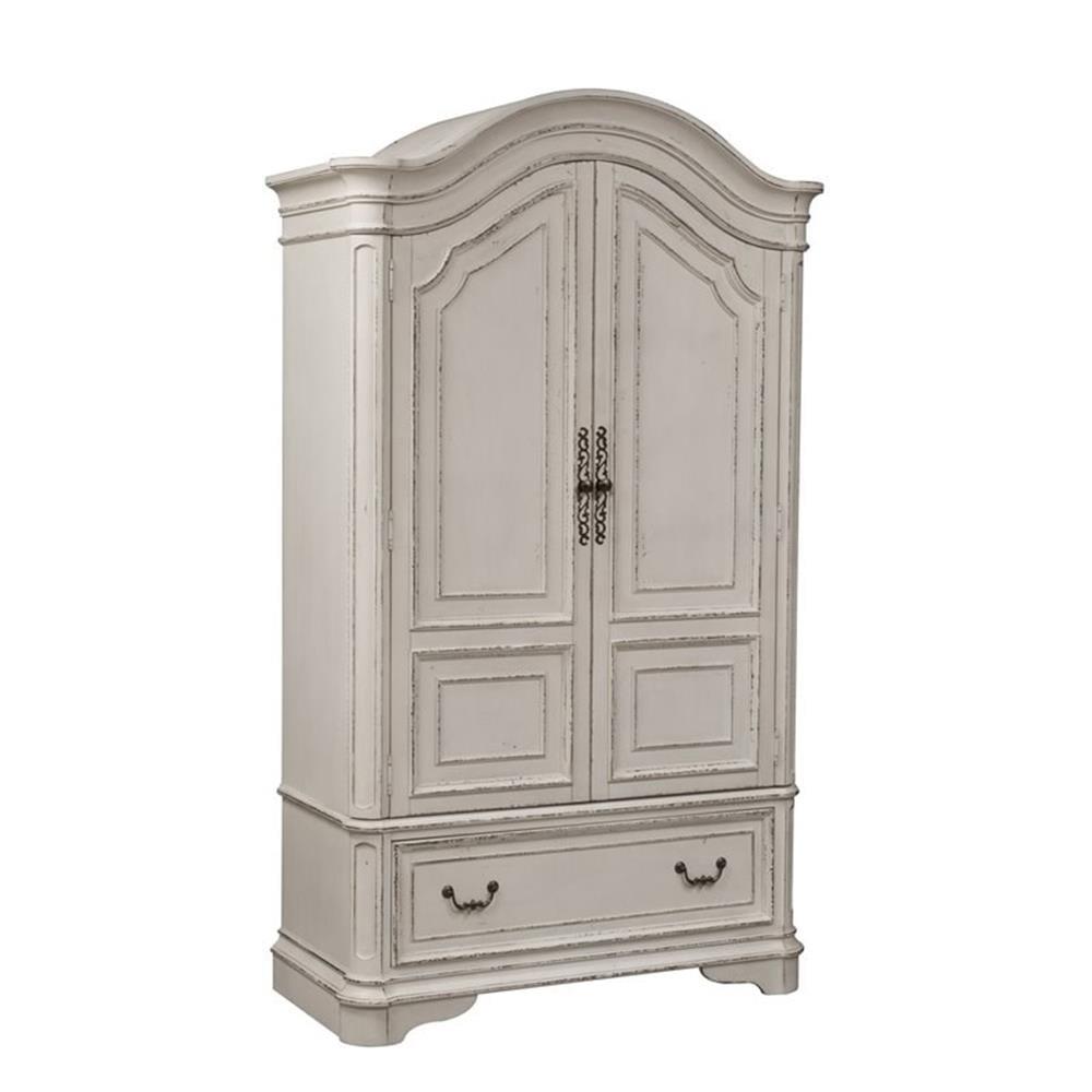 Antique White European Traditional Armoire with Wrap Around Doors