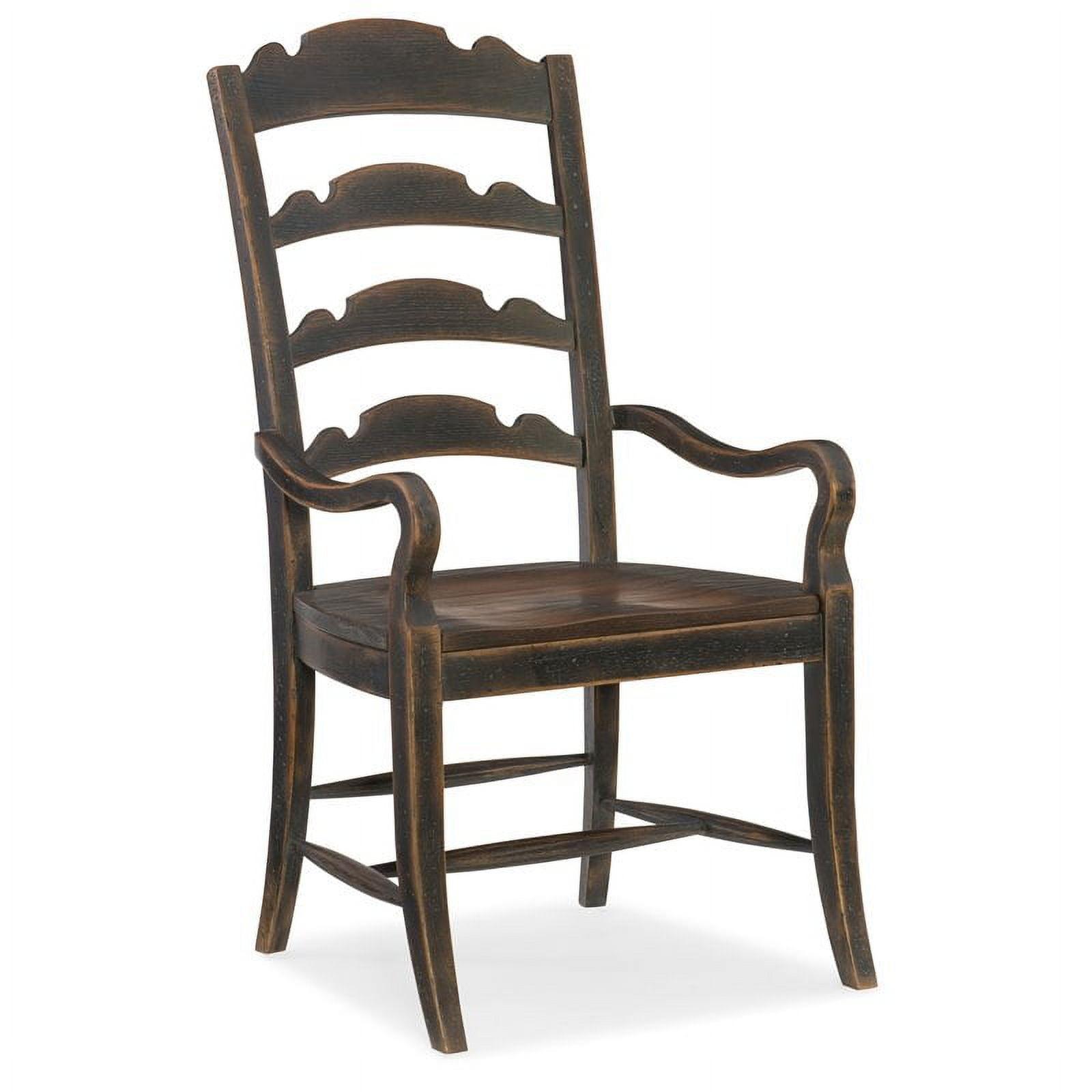 Black Ladderback Wood Arm Chair with Slat Design