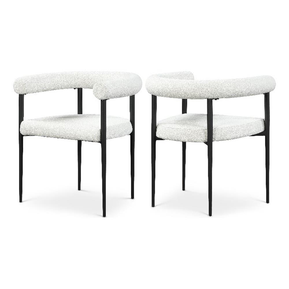 Modern Cream Boucle Fabric Dining Chair Set with Black Metal Frame