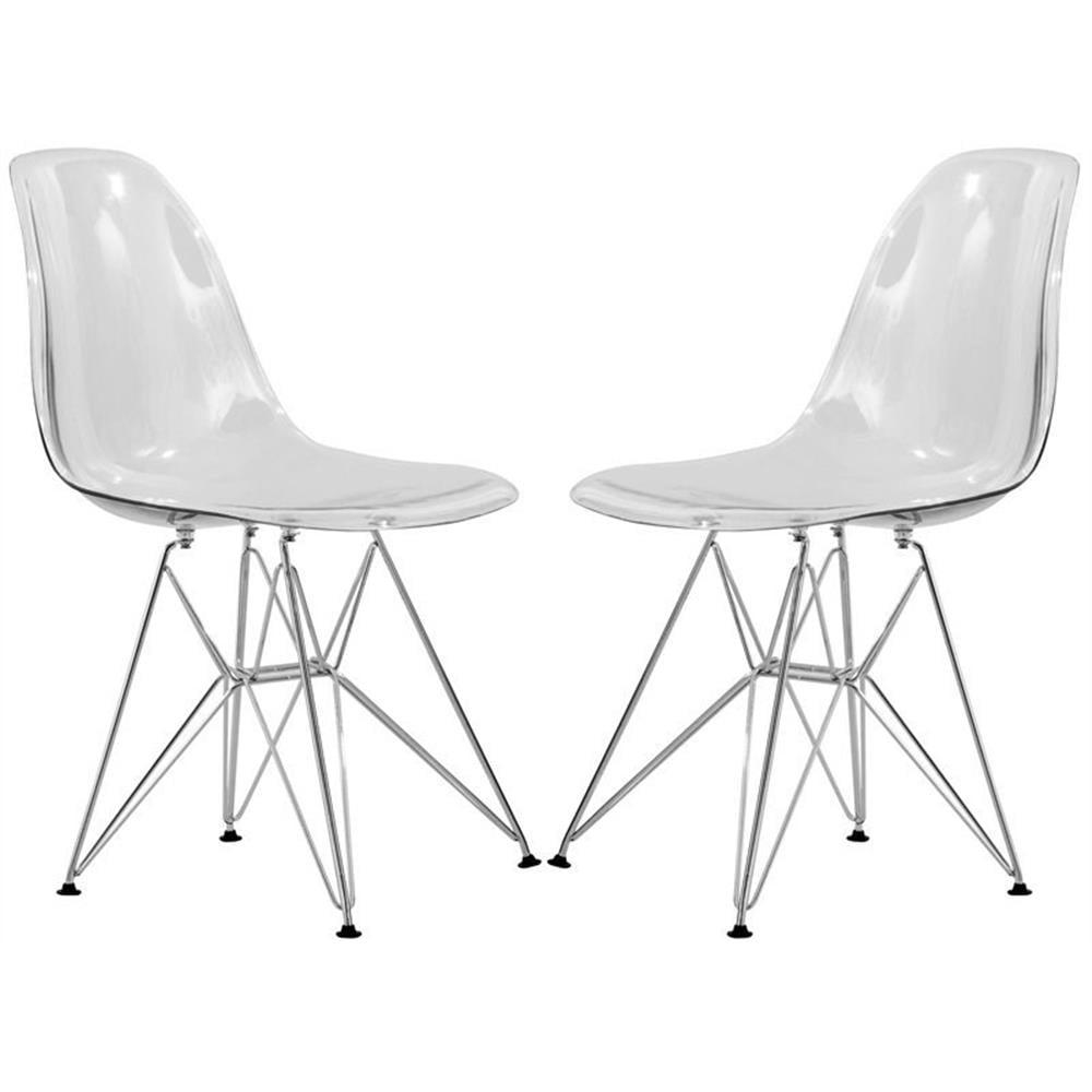 LeisureMod Cresco Modern Acrylic Dining Chairs (Set of 2) – Eiffel Chrome Base, Stylish Accent Chairs for Contemporary Dining Rooms & Kitchen Tables