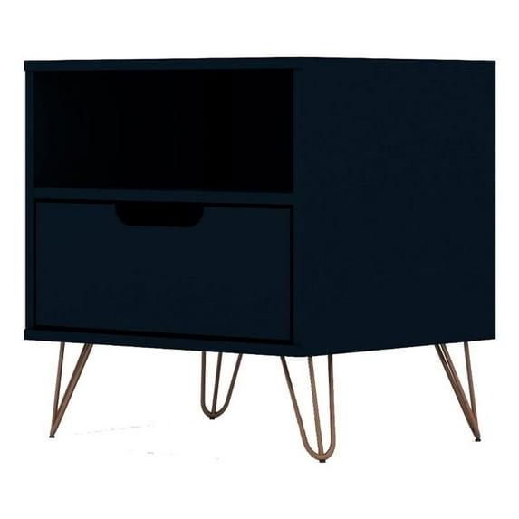 Manhattan Comfort 1.0 Rockefeller Nightstand Blue: Modern Bedside Table with Storage, Shelving & Metal Glides