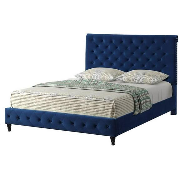 Ashley Tufted Velvet Fabric King Platform Bed in Blue