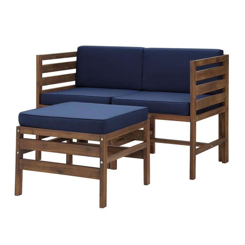 Walker Edison Modern Acacia Modular Patio Sofa Set, Dark Brown/Navy