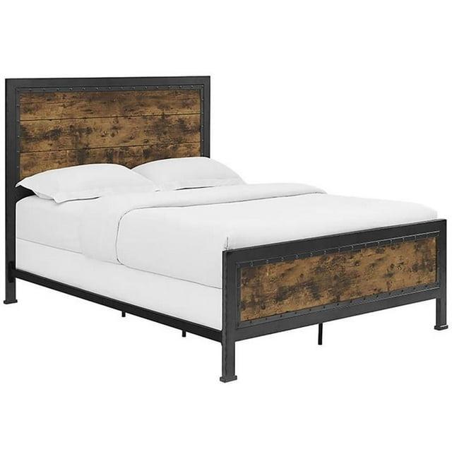 Walker Edison Queen Size Industrial Wood and Metal Bed - Brown