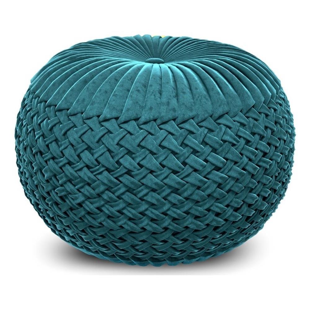 Teal Velvet Tufted Round Pouf Ottoman