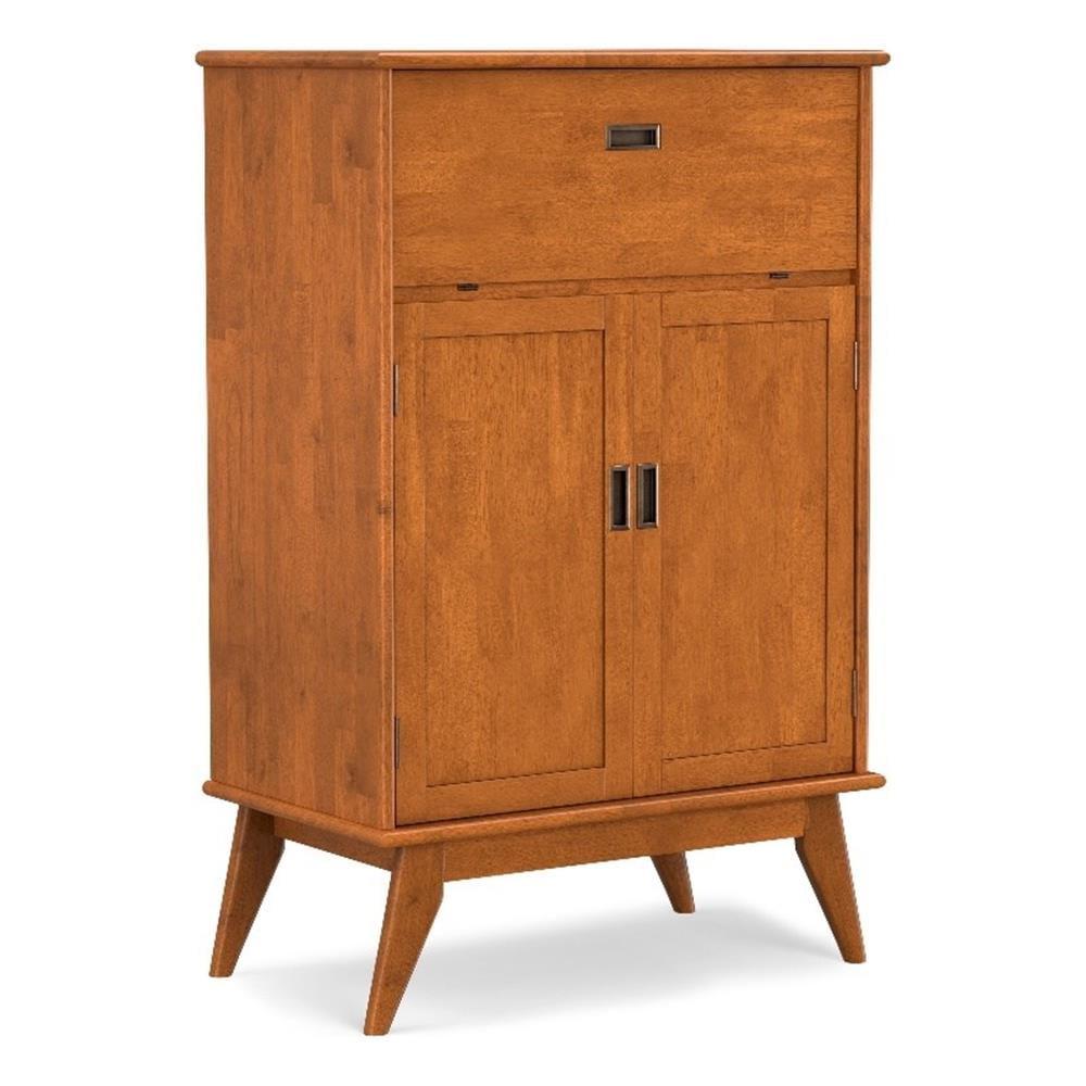 Draper Teak Brown Solid Hardwood Mid-Century Bar Cabinet