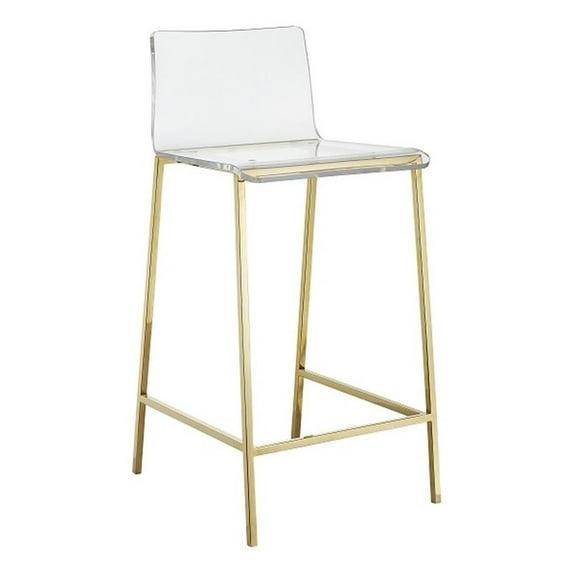 Pemberly Row Silver Orchid Lind Acrylic Low Back Counter Stool In Gold