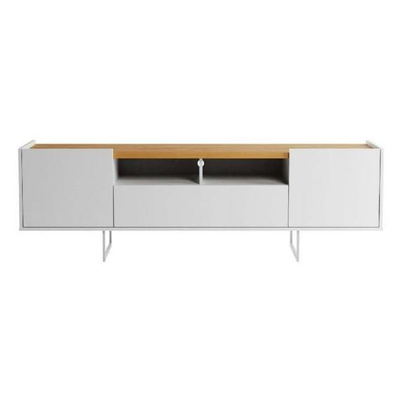 Winston TV Stand for TVs up to 65" White/Cinnamon - Manhattan Comfort: Entertainment Center with Cable Management
