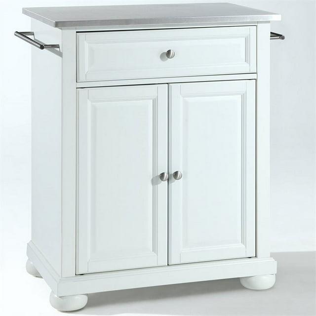 Crosley Alexandria Stainless Steel Top Portable Kitchen Island White : Hardwood Construction, Adjustable Shelf