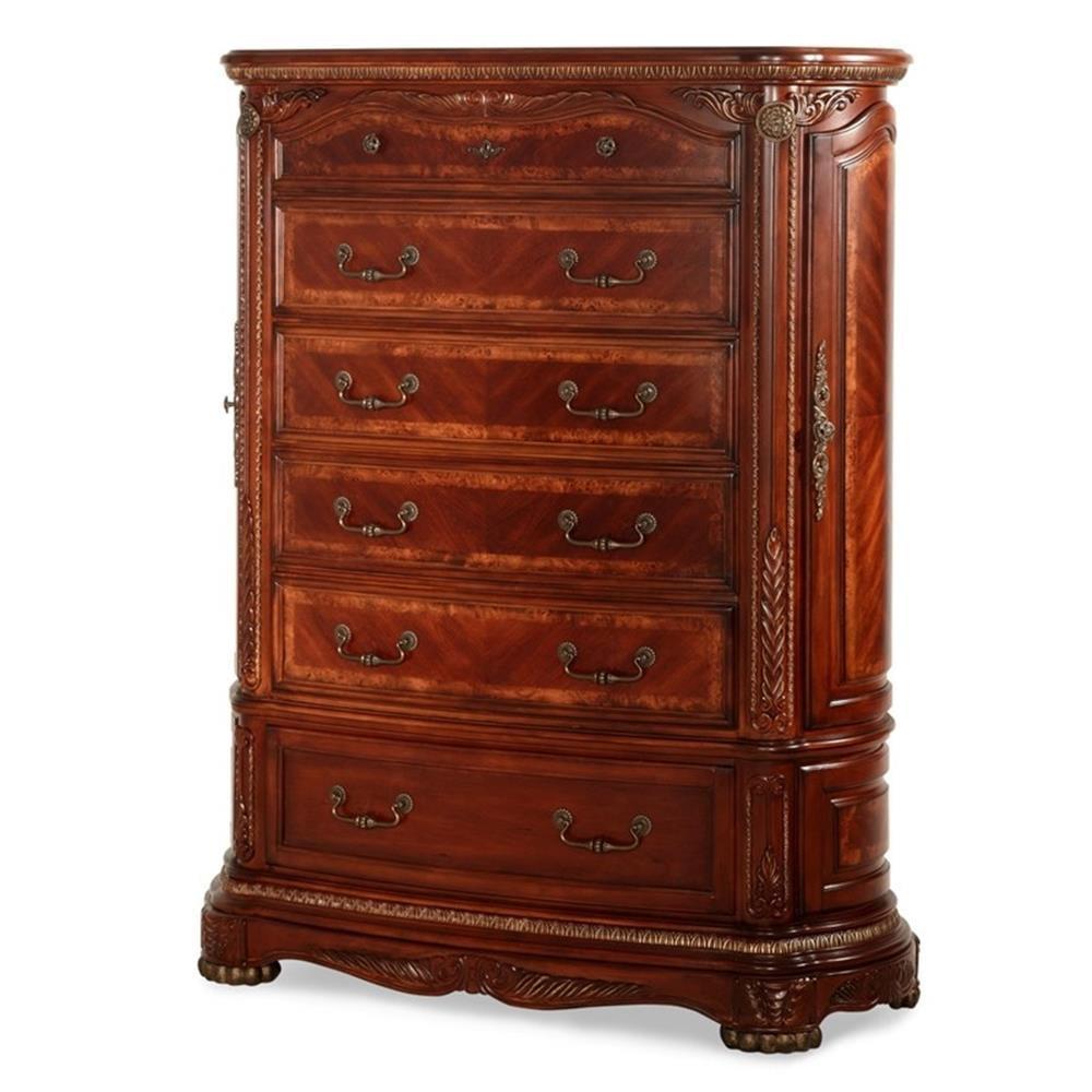 Honey Walnut Traditional 6-Drawer Chest with Metal Footings