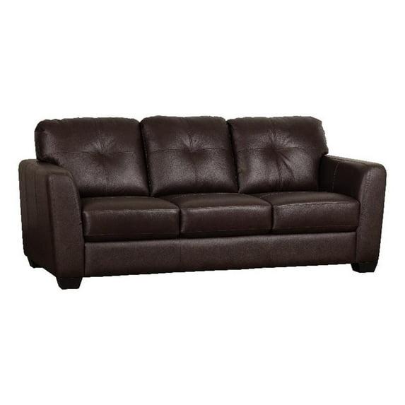 Pemberly Row Transitional Leather Sofa with Flared Arm in Brown