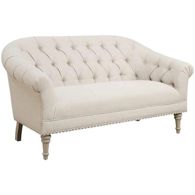 Pemberly Row Tufted Loveseat in Natural and Weathered Gray