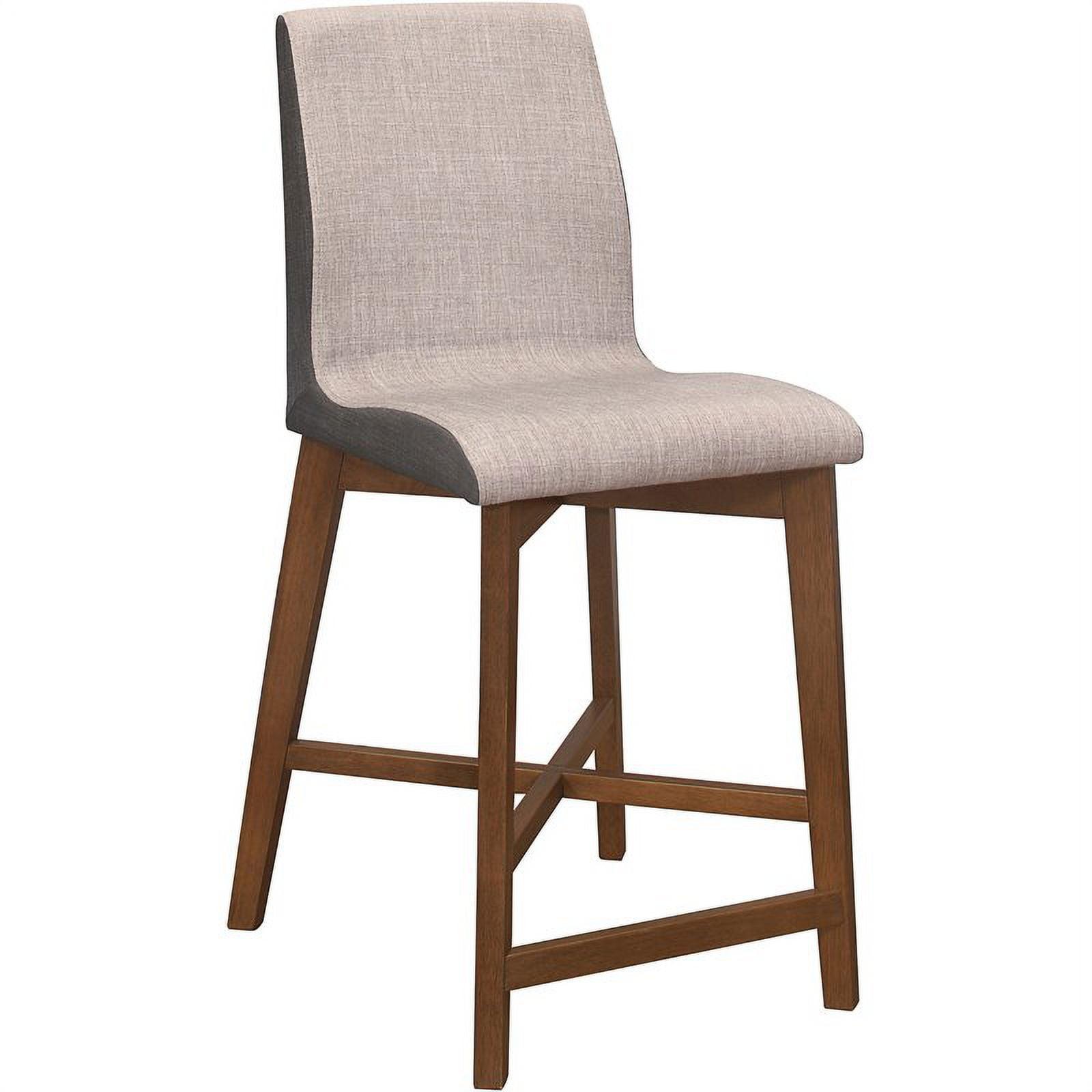 Mid-Century Modern Gray-Walnut Upholstered Counter Stool