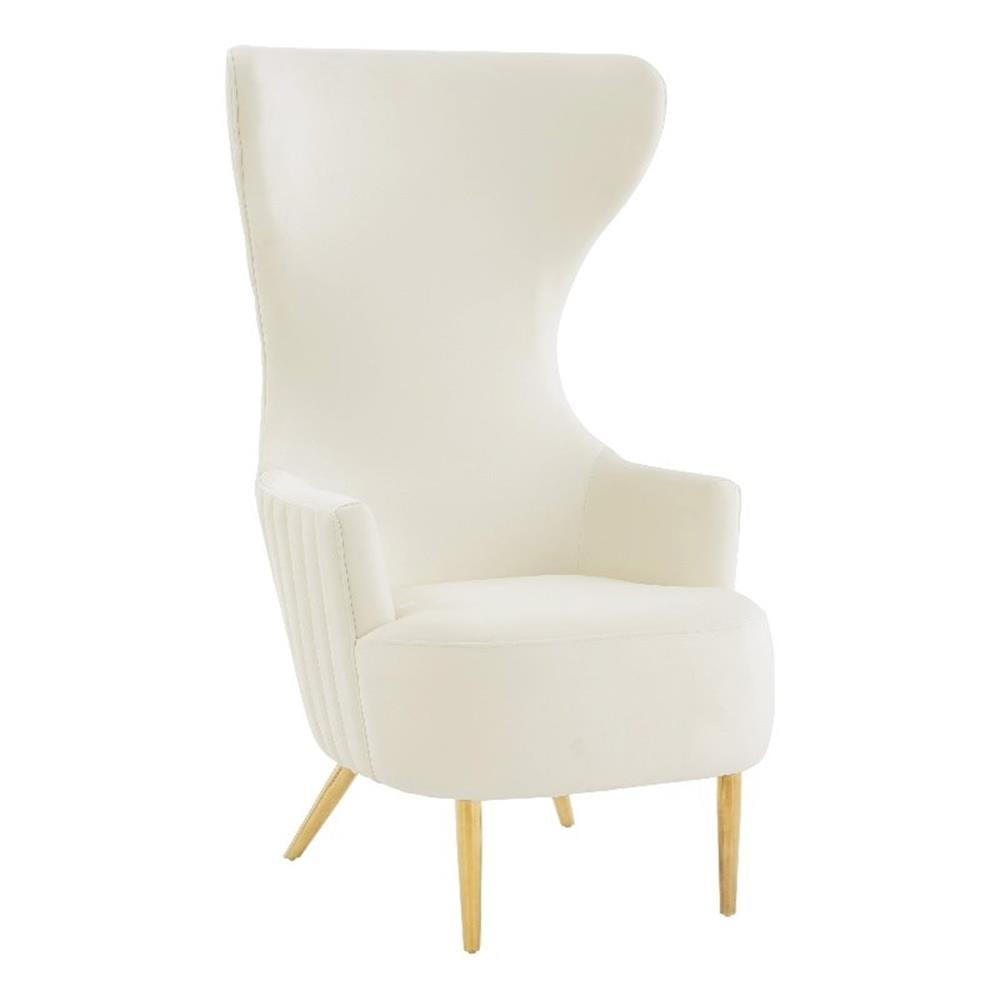 Cream Velvet Wingback Accent Chair with Gold Legs