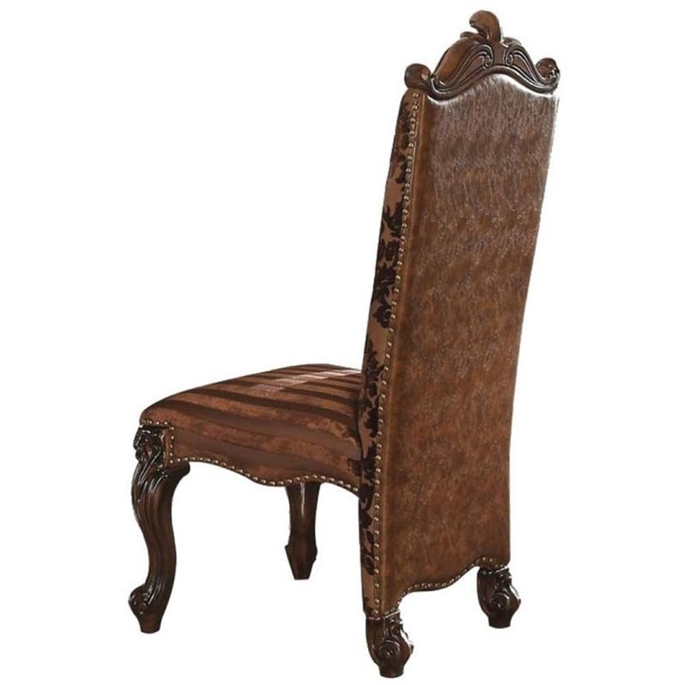 Victorian Brown Faux Leather Upholstered Side Chair with Wood Frame