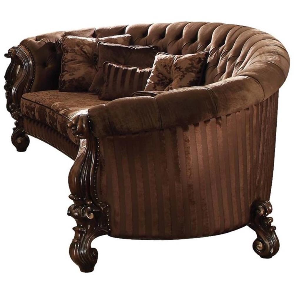 Victorian Crescent Brown Velvet Tufted Sofa with Nailhead Trim