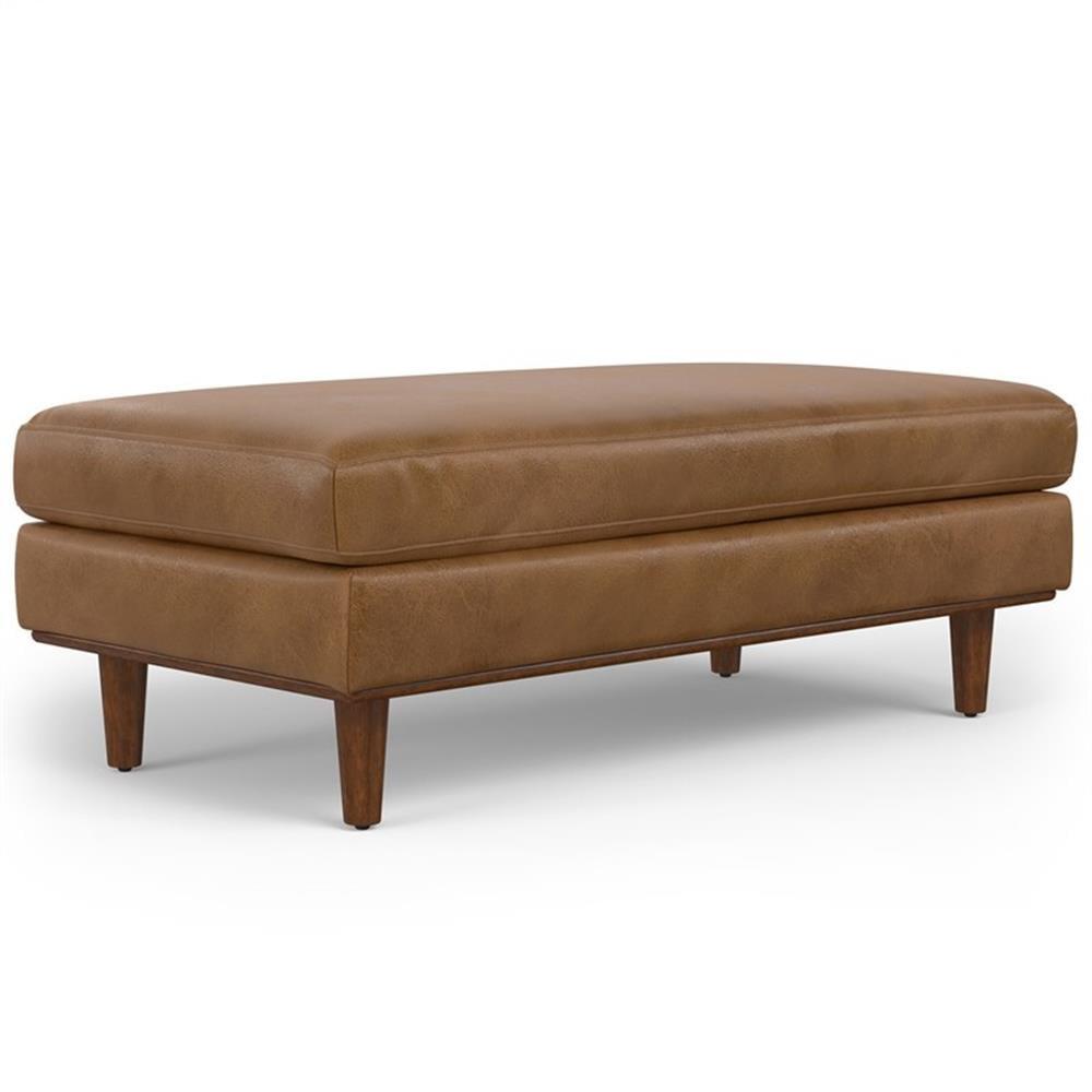 Pemberly Row Wide Century Rectangular Ottoman - Caramel Brown Genuine Leather