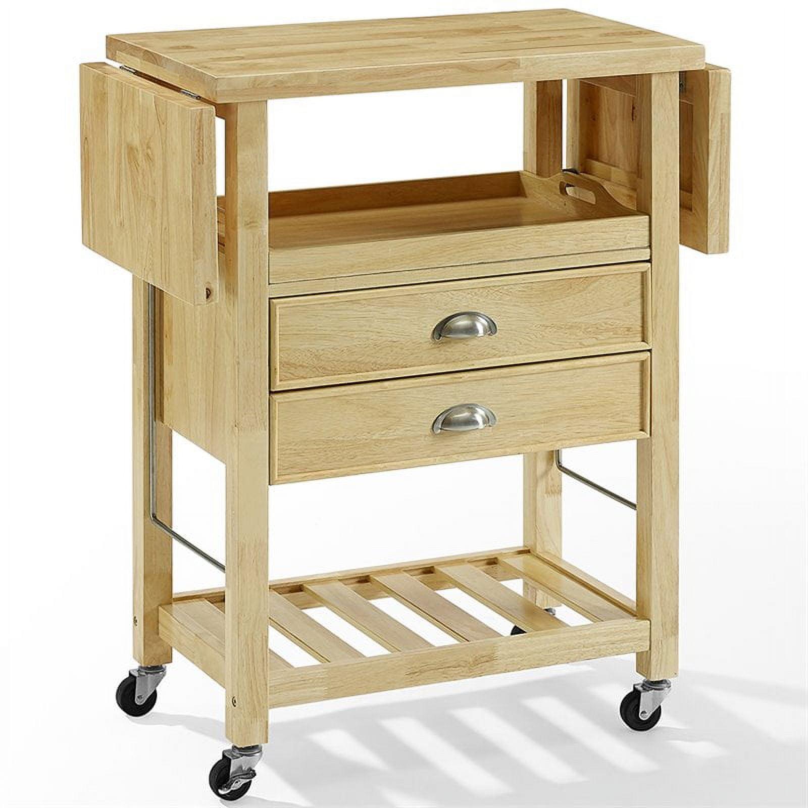 Bristol Natural Wood Drop-Leaf Kitchen Cart with Storage