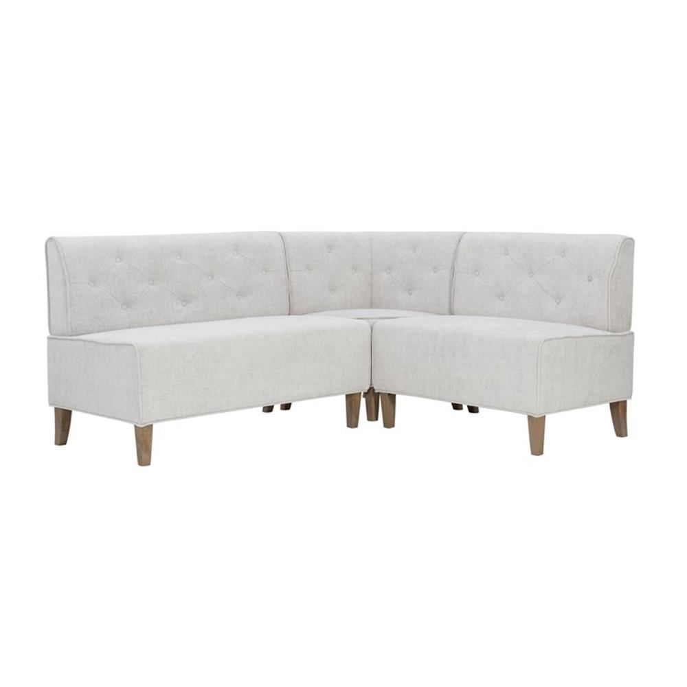 Light Grey Tufted Upholstered Corner Nook Bench with Wood Legs