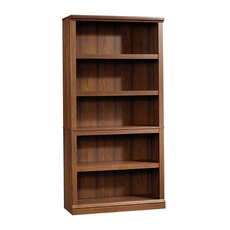 Adjustable Black 5-Shelf Bookcase in Washington Cherry Finish