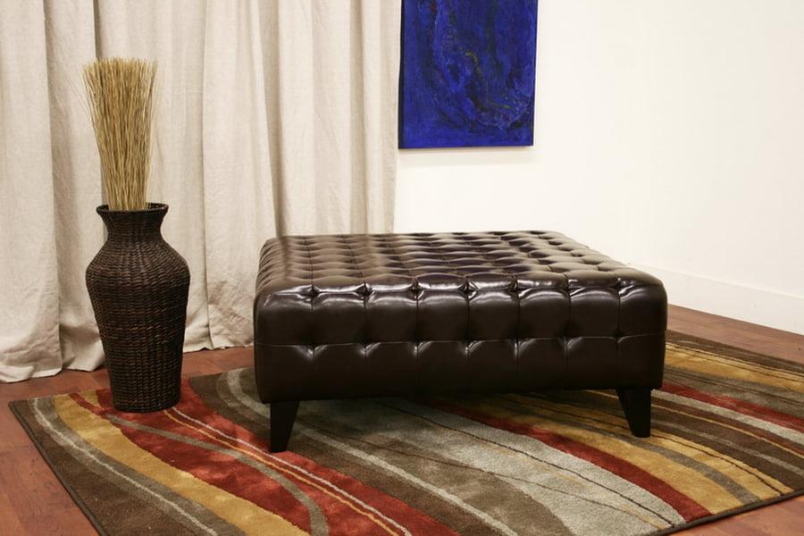 Pemberly Tufted Dark Brown Bonded Leather Large Square Ottoman