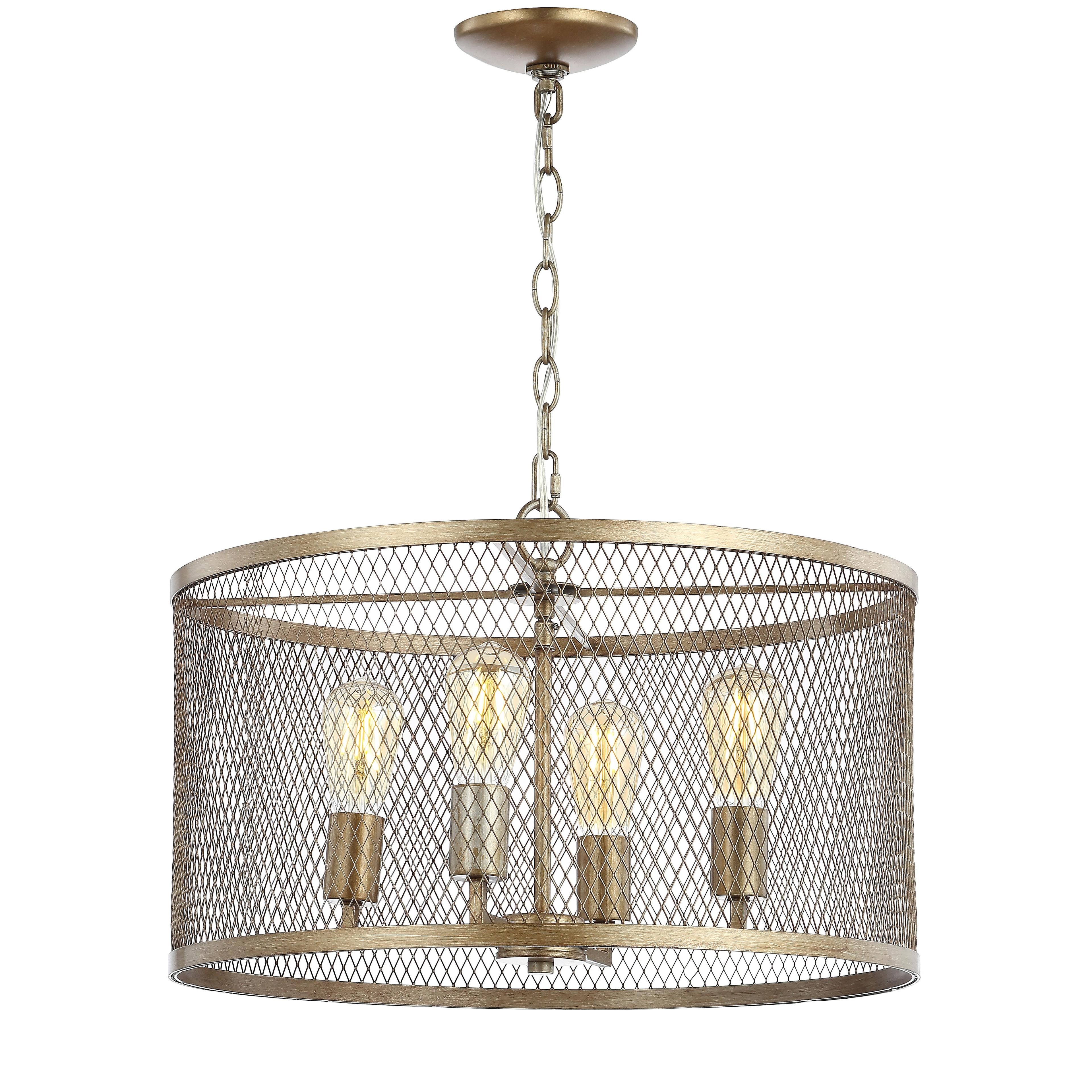 Antique Gold 20" Adjustable Farmhouse Mesh Drum LED Pendant