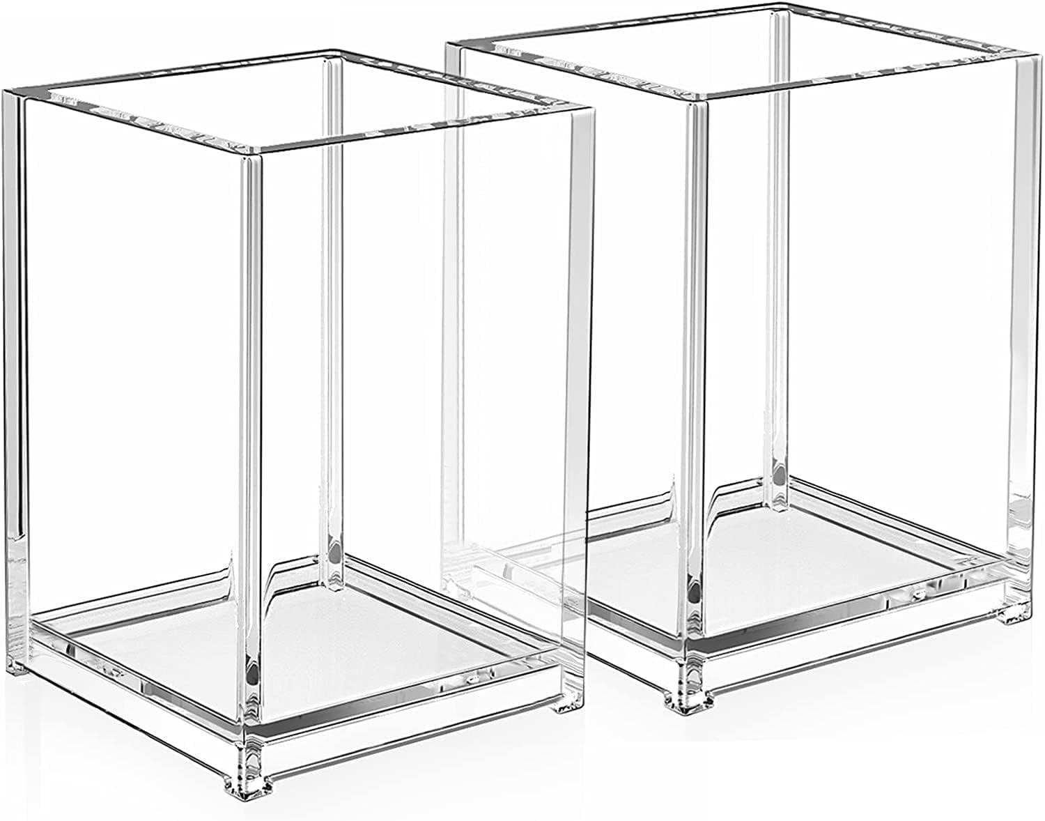 Pen Holder, 2 Pack Acrylic Pencil Holder for Desk, Pen Cups for Desk Supplies Holders, Clear Pencil Organizer for Toothbrush, Straw, Makeup Brush Holder, Home Office Desk Accessories
