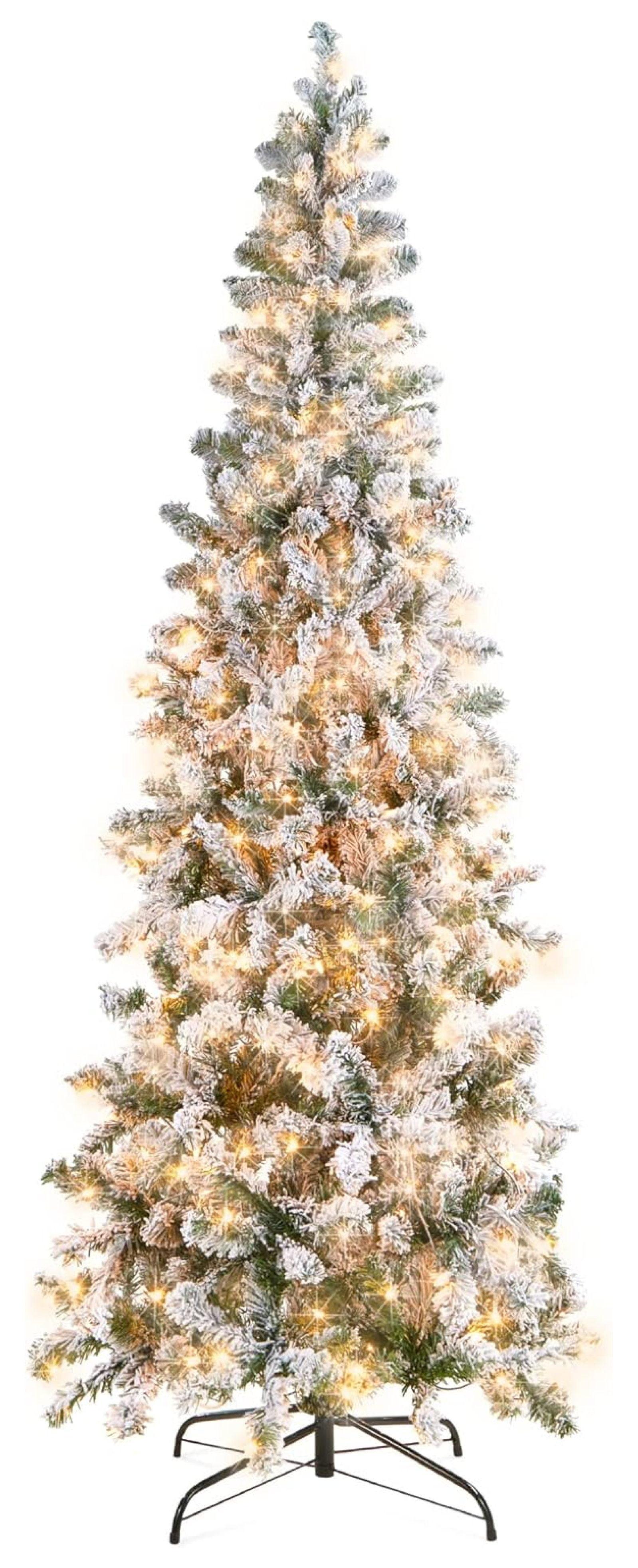 Best Choice Products 4.5ft Pre-Lit Artificial Snow Flocked Pencil Christmas Tree Holiday Decoration w/ 150 Lights