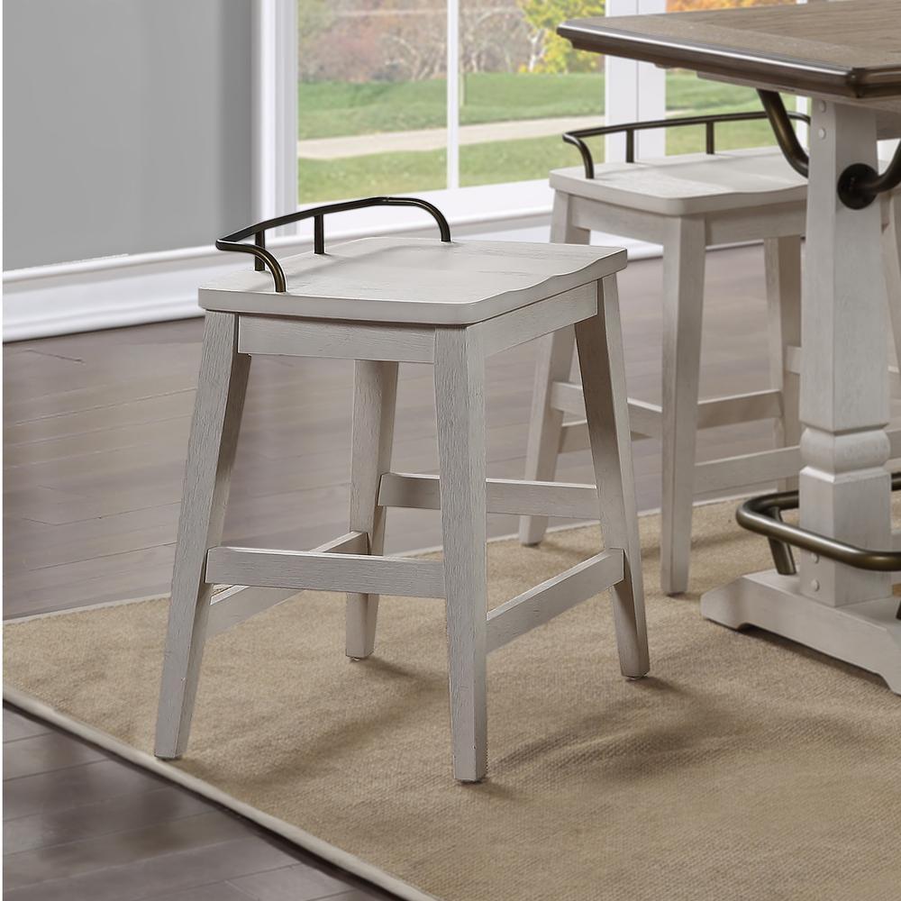 Ivory and Brown Wood Metal Backless Counter Stool