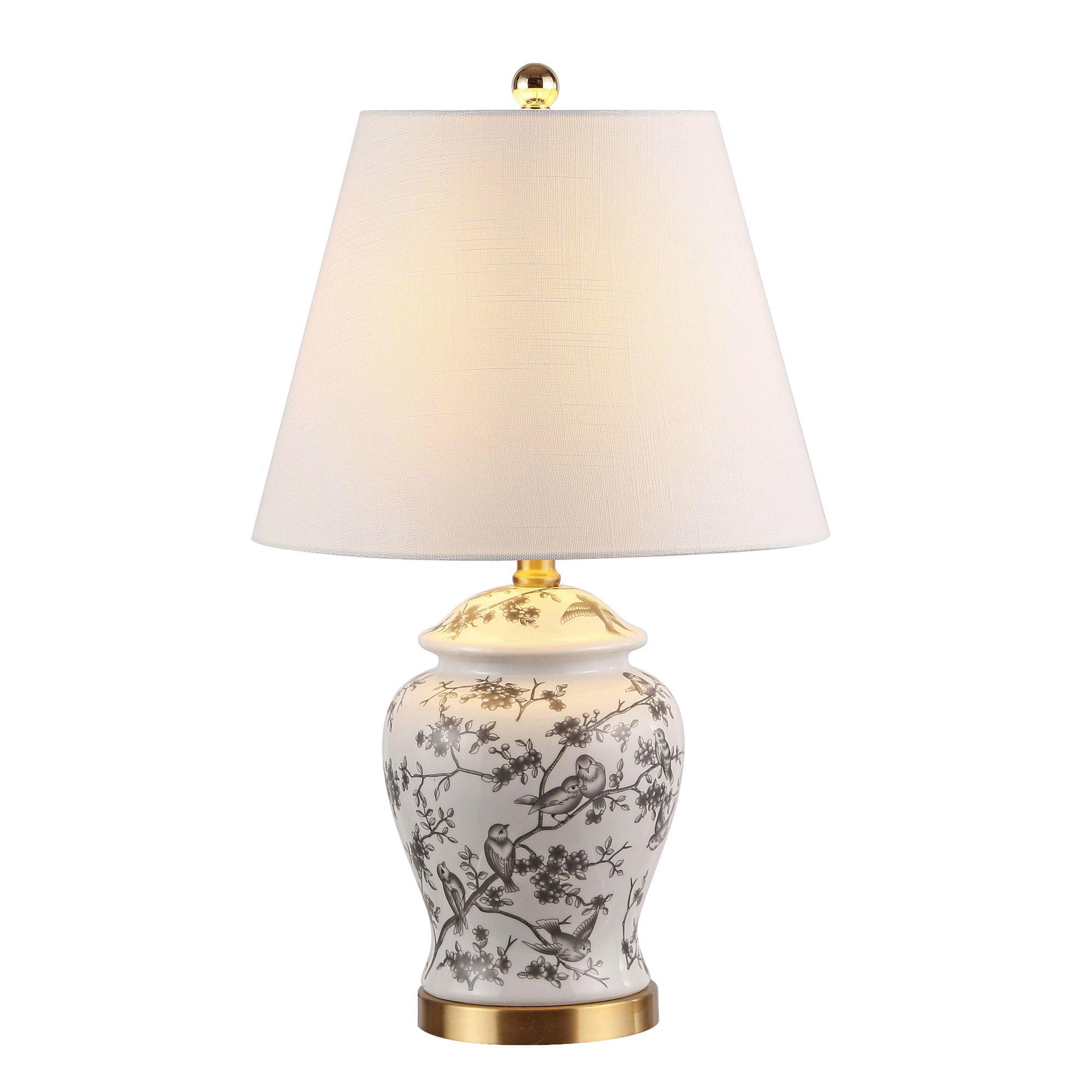 Penelope 22" Classic Chinoiserie LED Table Lamp in Gray and White