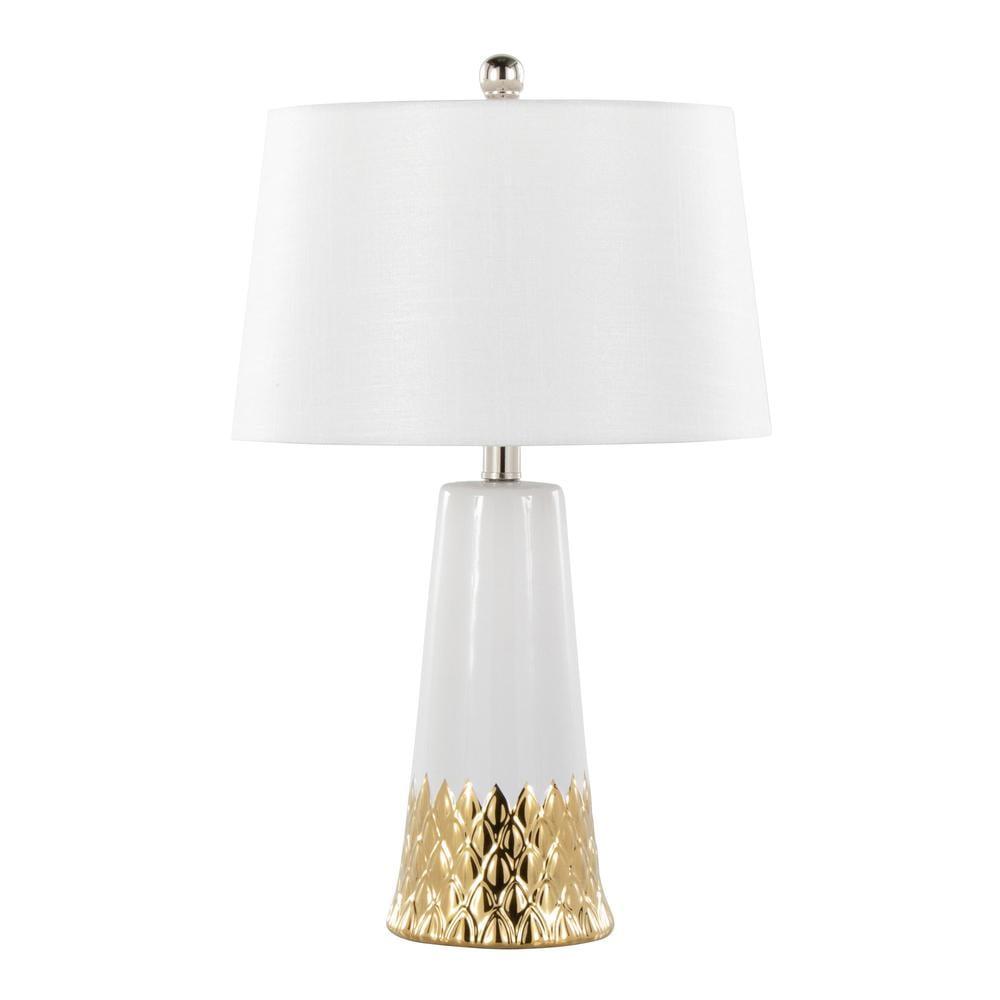 LumiSource Penelope 22" Contemporary Ceramic Table Lamp White and Gold : UL Listed, 1-Way Socket Switch